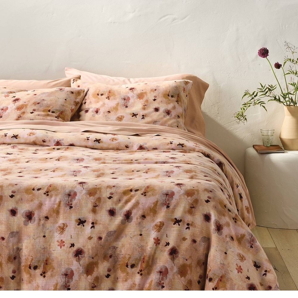 Casaluna Heavyweight Linen Blend Duvet Cover Set - Pink Floral - Picture 3 of 5